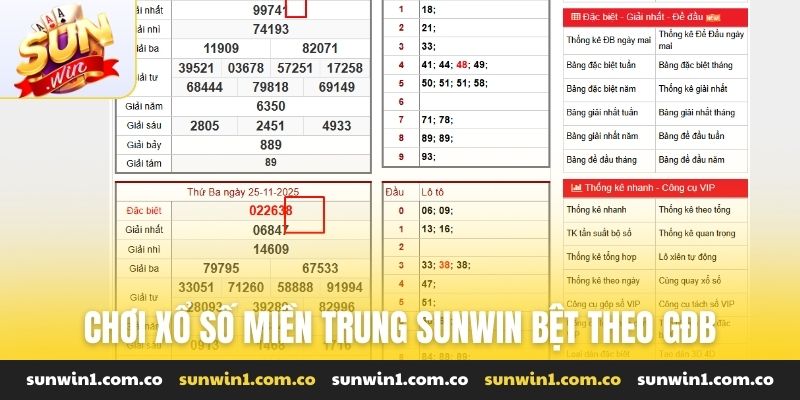 Chơi xổ số miền Trung Sunwin bệt theo GĐB